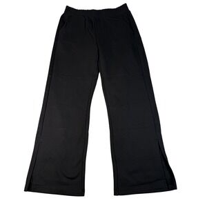 Pact Wide Leg Sweatpants Womens L Black Organic Cotton Fleece Slit Hem Gorpcore